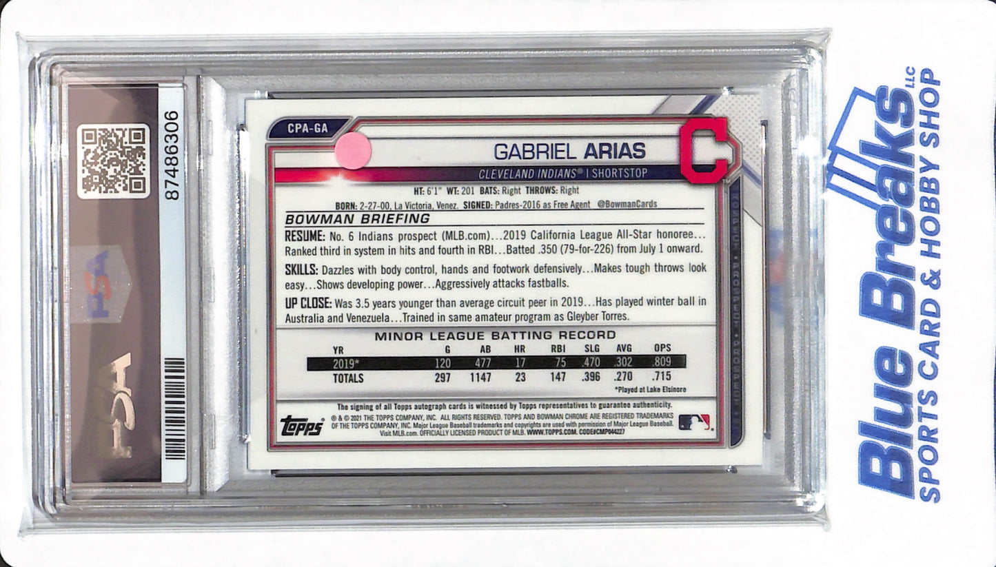 2021 Bowman - Gabriel Arias - #CPAGA - PSA 9 - Cleveland Indians / Guardians - Baseball - Chrome Propect Auto