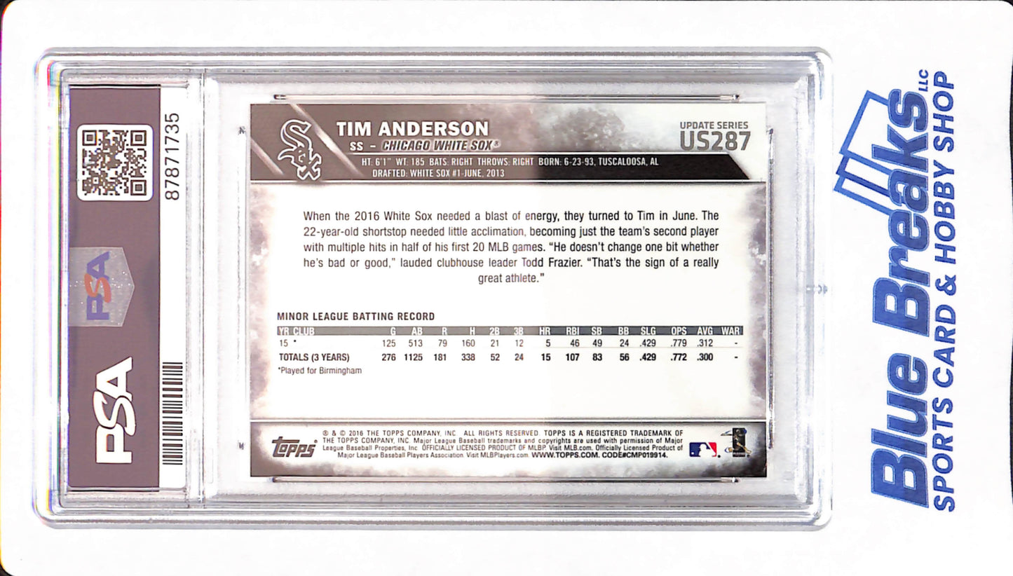 2016 Topps Update - Tim Anderson - Baseball - Chicago White Sox - # US287 - PSA 10 - White Uniform