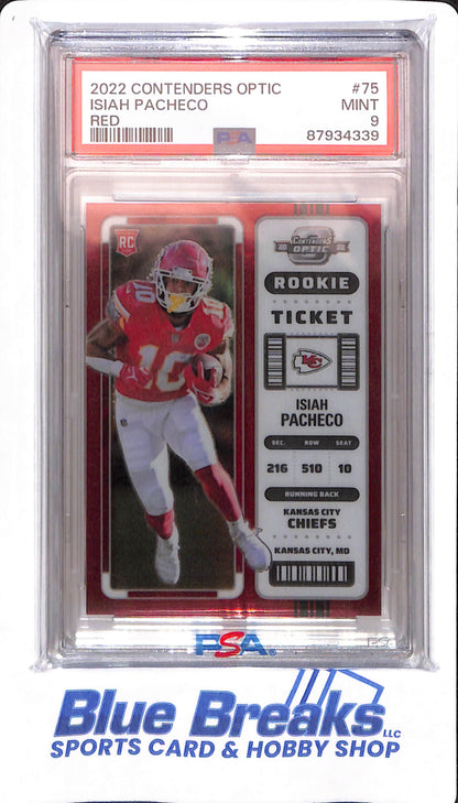 2022 Contenders Optic - Isiah Pacheco - # 75 - PSA 9 - Football - Kansas City Chiefs - Red - 140 / 175