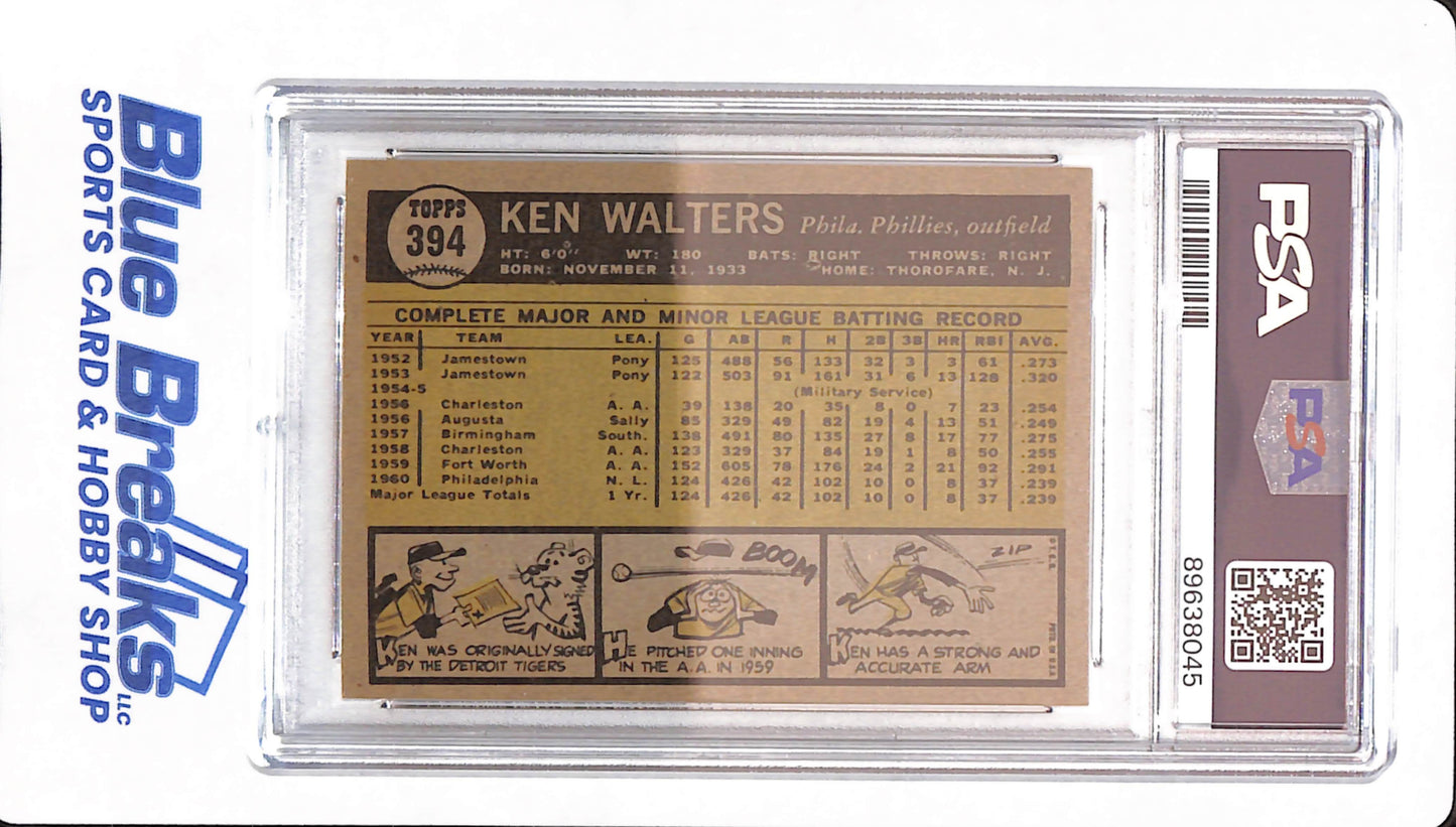 1961 Topps - Ken Walters - # 394 - PSA 7 - Philadelphia Phillies - Baseball