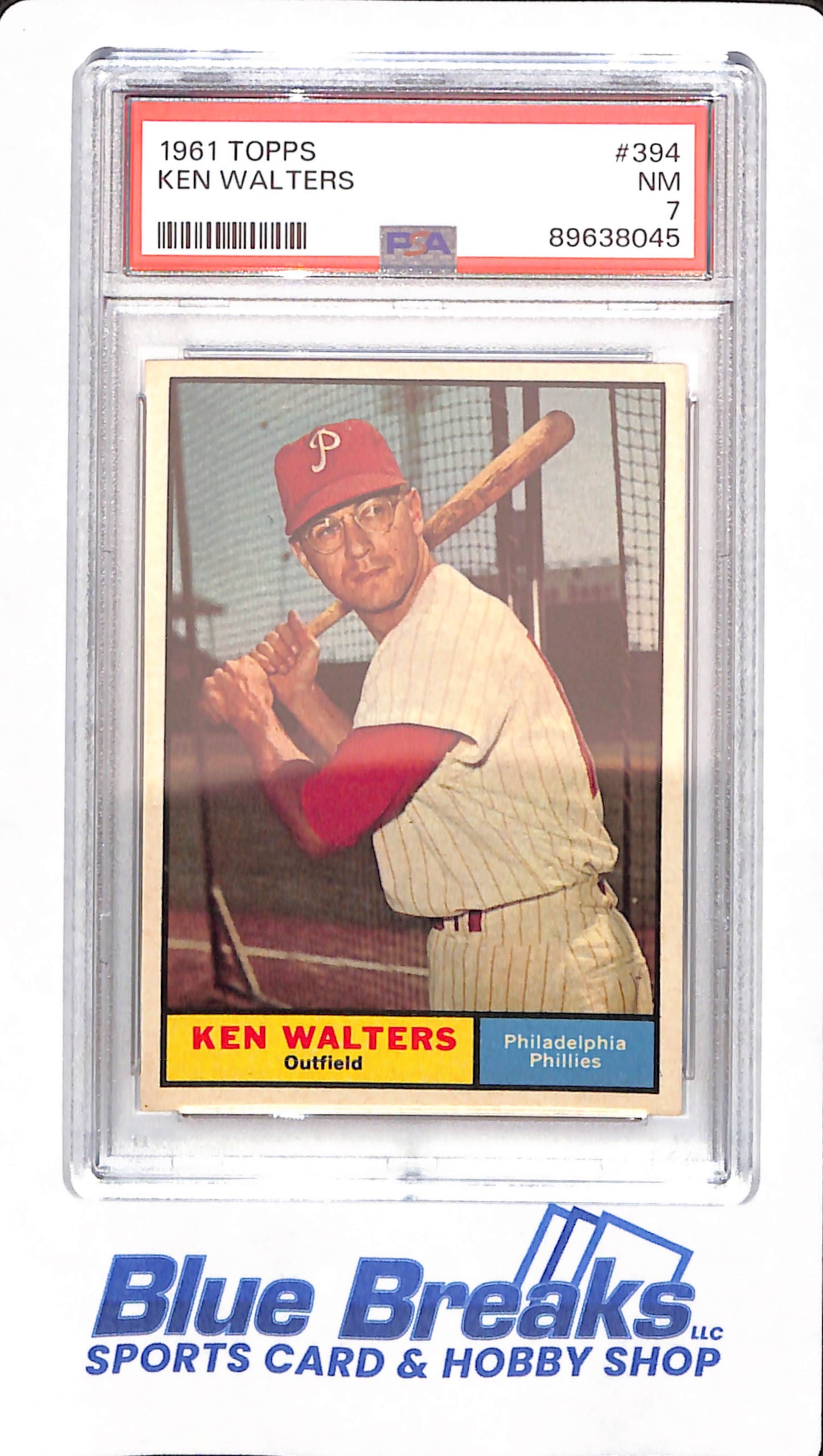 1961 Topps - Ken Walters - # 394 - PSA 7 - Philadelphia Phillies - Baseball