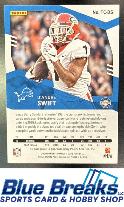 2020 Panini Donruss Elite D Andre Swift #TC-DS Turn of the Century Auto Orange 24/25 RC Detroit Lions