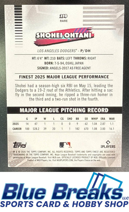 2026 Topps Finest Rare Shohei Ohtani [RC] #250 Los Angeles Dodgers