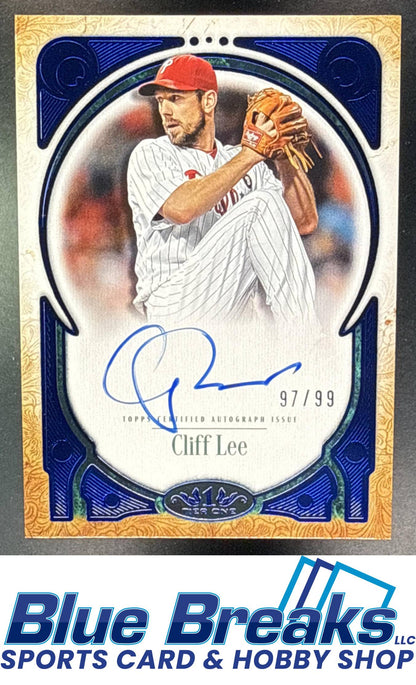 2026 Topps Tier One Cliff Lee #PPA-CL Prime Performers Auto Blue Foil 97/99 Philadelphia Phillies