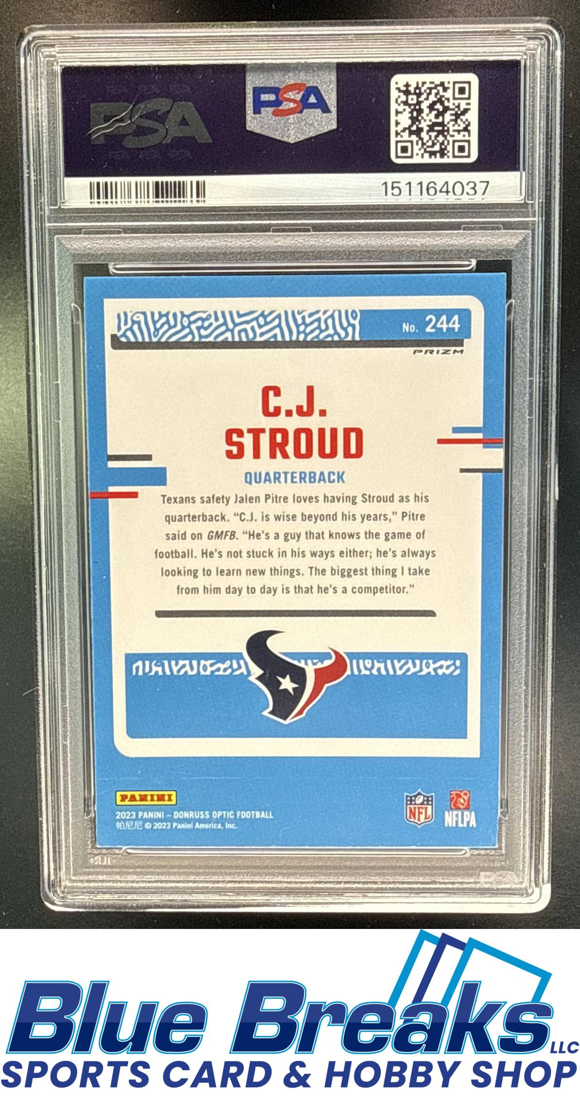 2023 Panini Donruss Optic C.J. Stroud #244 Purple Shock Prizm RC Rated Rookie PSA 9 Houston Texans