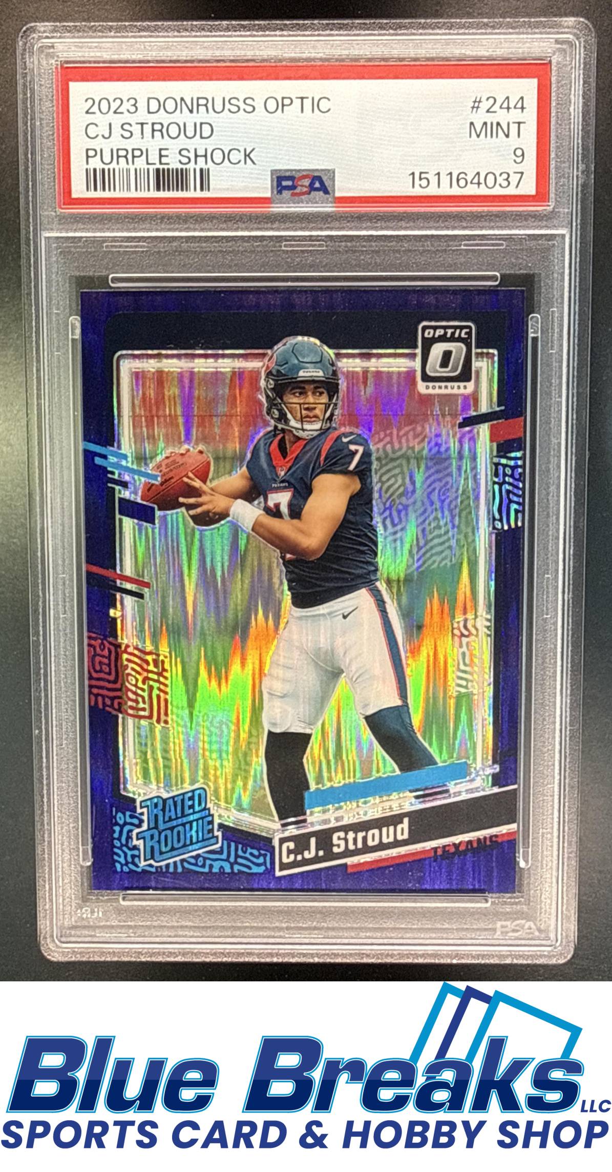 2023 Panini Donruss Optic C.J. Stroud #244 Purple Shock Prizm RC Rated Rookie PSA 9 Houston Texans