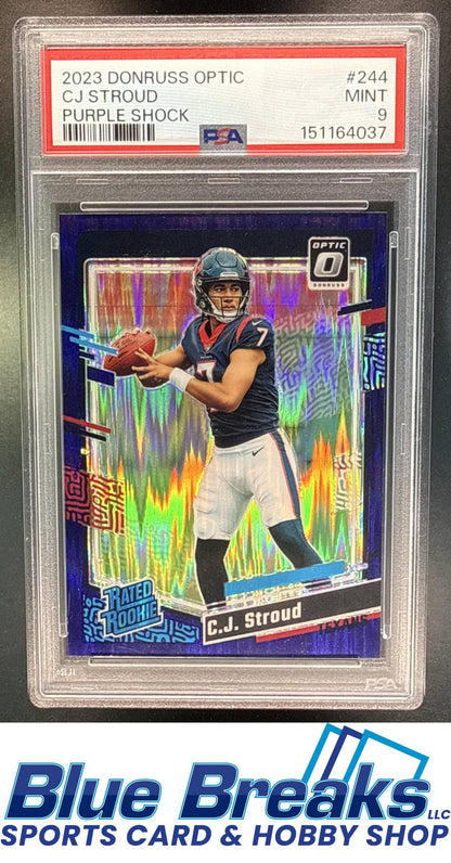 2023 Panini Donruss Optic C.J. Stroud #244 Purple Shock Prizm RC Rated Rookie PSA 9 Houston Texans