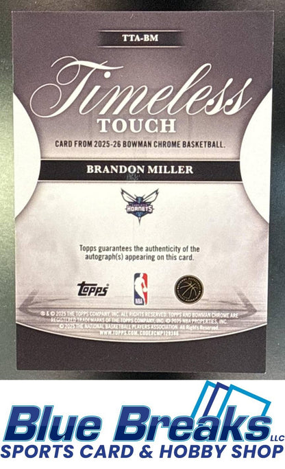 2025 Bowman Brandon Miller #TTA-BM Timeless Touch Signatures Chrome Gold Refractor 31/50 Auto Charlotte Hornets