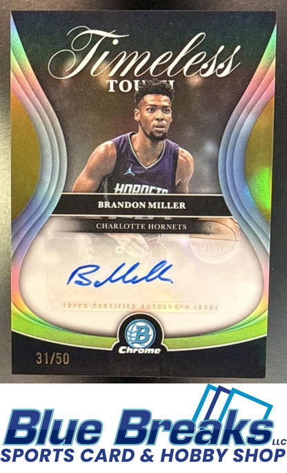2025 Bowman Brandon Miller #TTA-BM Timeless Touch Signatures Chrome Gold Refractor 31/50 Auto Charlotte Hornets