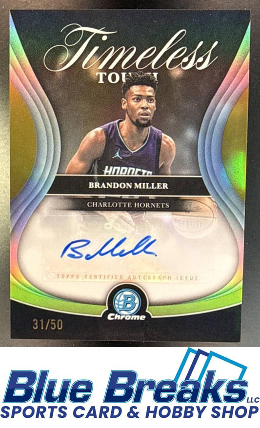 2025 Bowman Brandon Miller #TTA-BM Timeless Touch Signatures Chrome Gold Refractor 31/50 Auto Charlotte Hornets