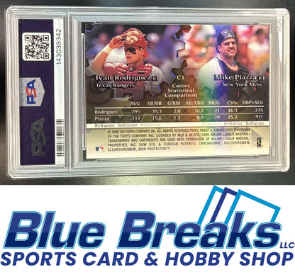 1999 Topps Finest Mike Piazza Ivan Rodriguez #C1 Complements Dual Refractor PSA 8