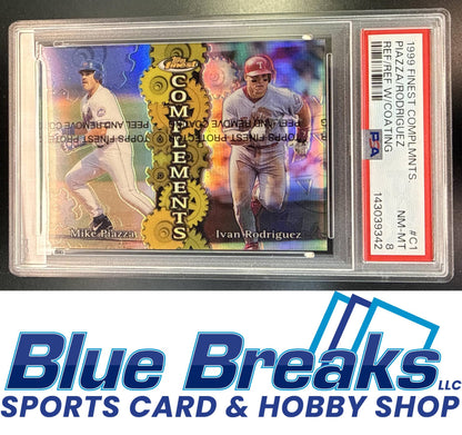 1999 Topps Finest Mike Piazza Ivan Rodriguez #C1 Complements Dual Refractor PSA 8