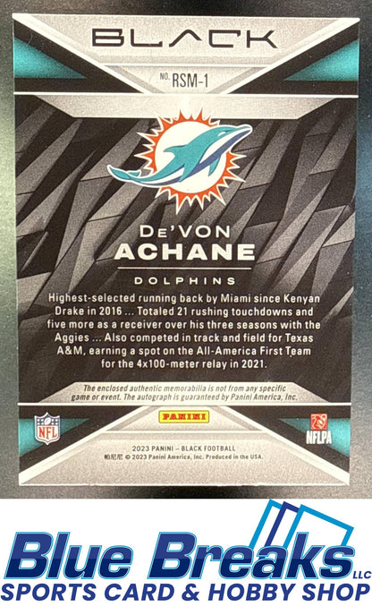 2023 Panini Black De'Von Achane #RSM-1 Rookie Signature Materials Dual Gold 03/10 RC Auto Miami Dolphins