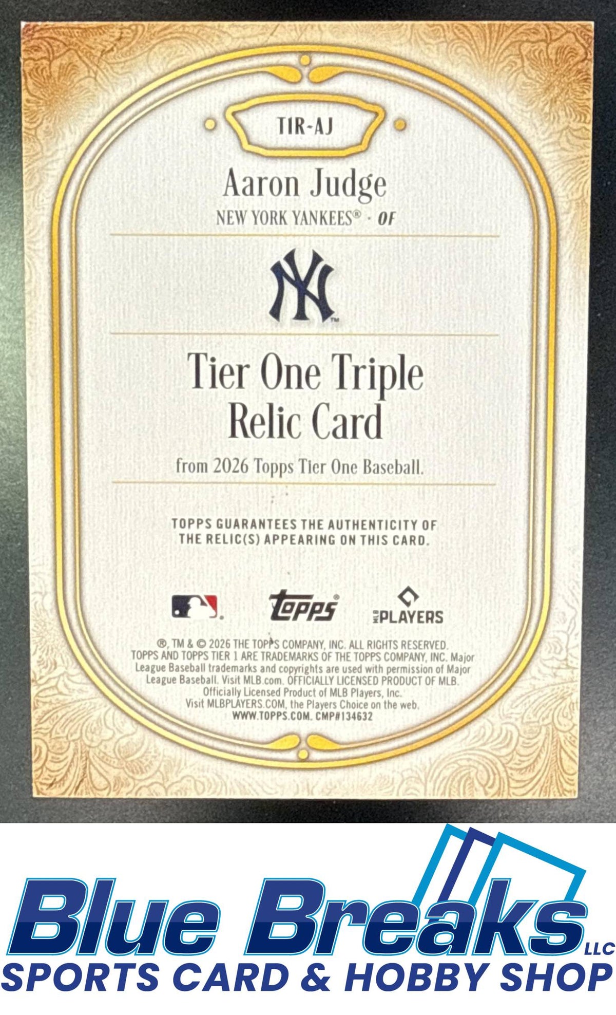 2026 Topps Tier One Aaron Judge #T1R-AJ Relic Triple 34/49 New York Yankees