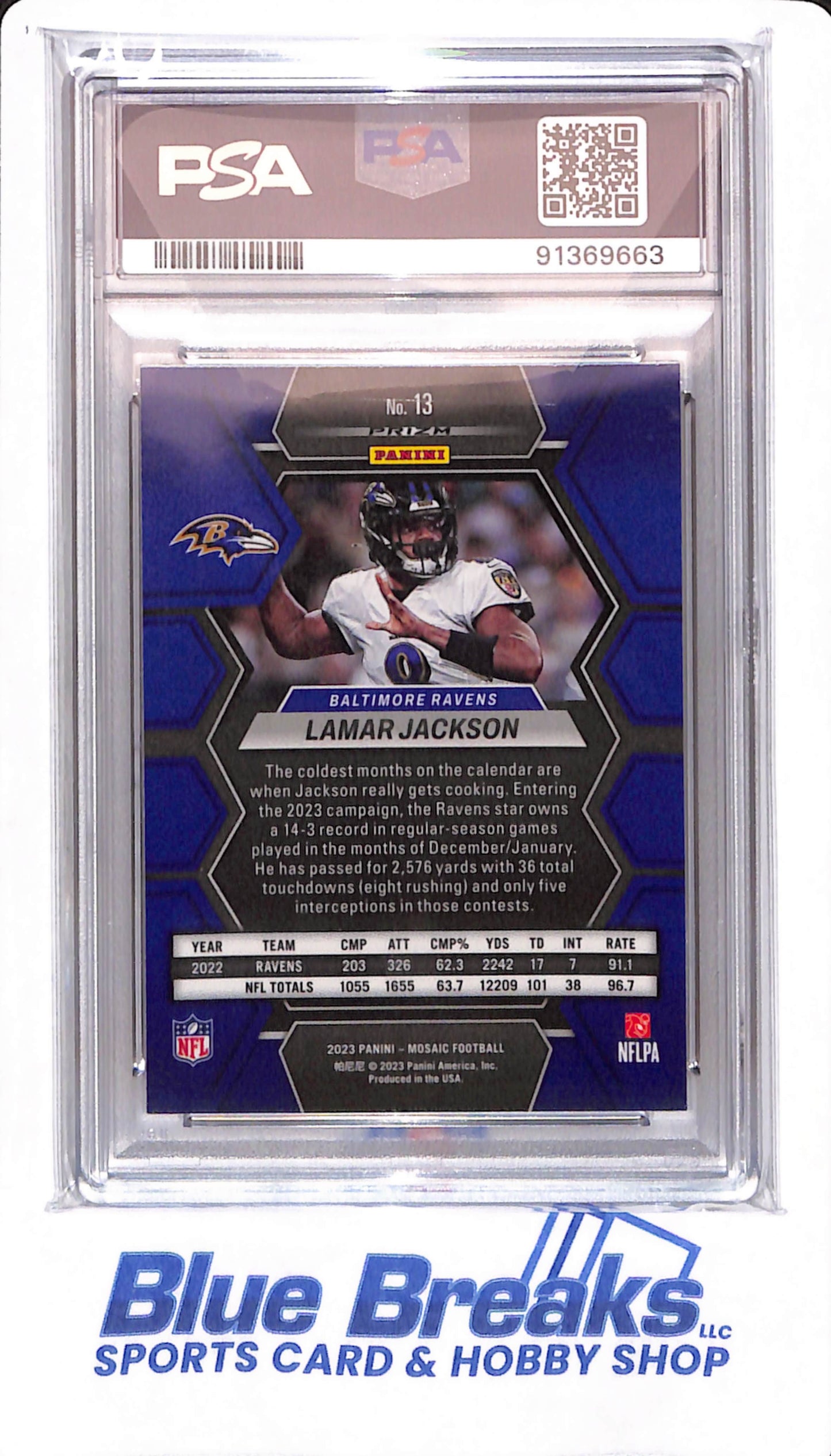 2023 Mosaic - Lamar Jackson - # 13 - PSA 10 - Football - Honeycomb - Baltimore Ravens