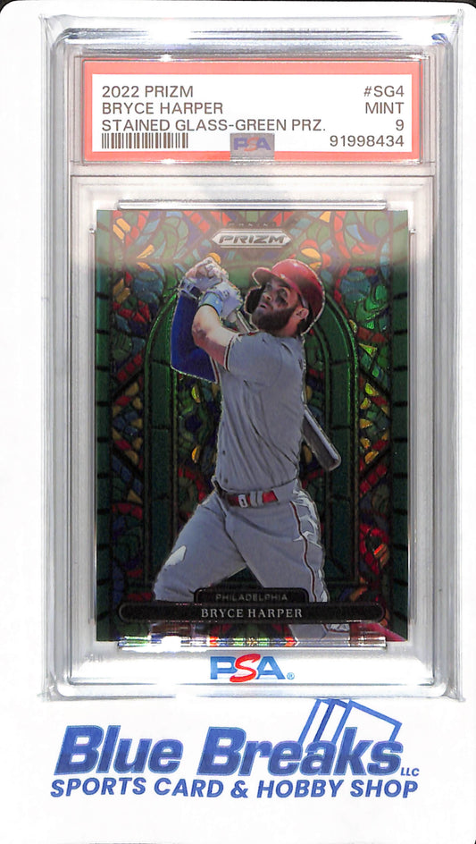 2022 Prizm - Bryce Harper - # SG4 - Philadelphia Phillies - Baseball - PSA 9 - Stained Glass Green