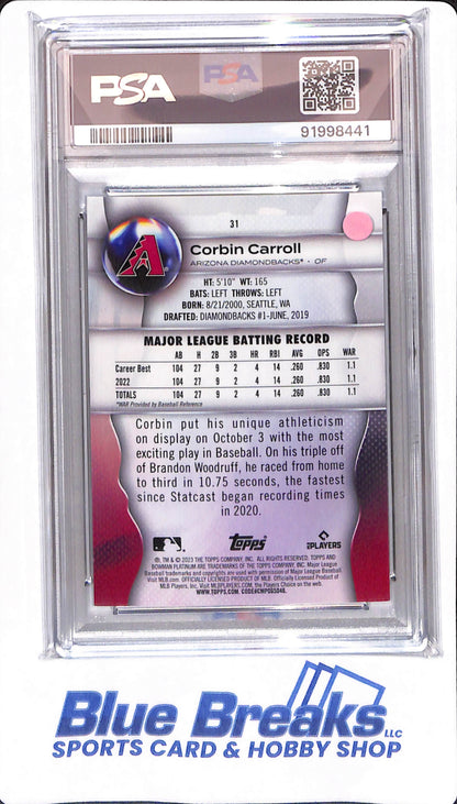 2023 Bowman Platinum - Corbin Carroll - #31 - PSA 9 - Arizona Diamondbacks - Baseball