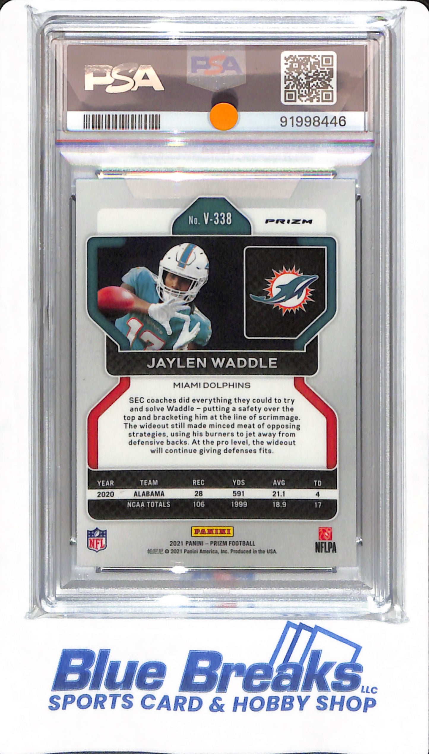 2021 Prizm - Jaylen Waddle - # V338 - PSA 9 - Miami Dolphins - Football - Variation Silver