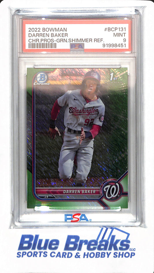 2022 Bowman - Darren Baker - # BCP131 - Washington Nationals - Baseball - PSA 9 - Chrome Prospect Green Shimmer - 70/99