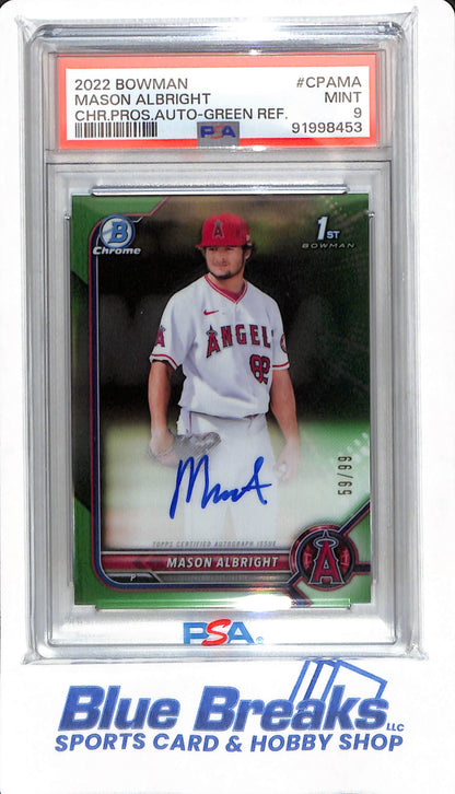 2022 Bowman - Mason Albright - # CAPMA - PSA 9 - Baseball - Los Angeles Angels - Chrome Green Autographed - Refractor - 59/99