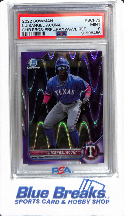 2022 Bowman - Luisangel Acuna - #BCP72 - PSA 9 - Texas Rangers - Baseball - Chrome Prospect Purple Raywave - 033/250