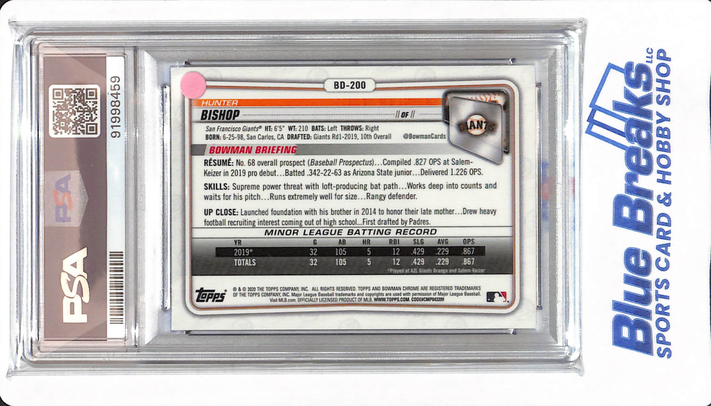 2020 Bowman Draft - Hunter Bishop - #BD200 - PSA 10 - San Francisco Giants - Baseball - Chrome Sapphire