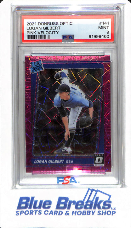 2021 Donruss Optic - Logan Gilbert - #141 - PSA 9 - Seattle Mariners - Baseball - Pink Velocity - 014/249