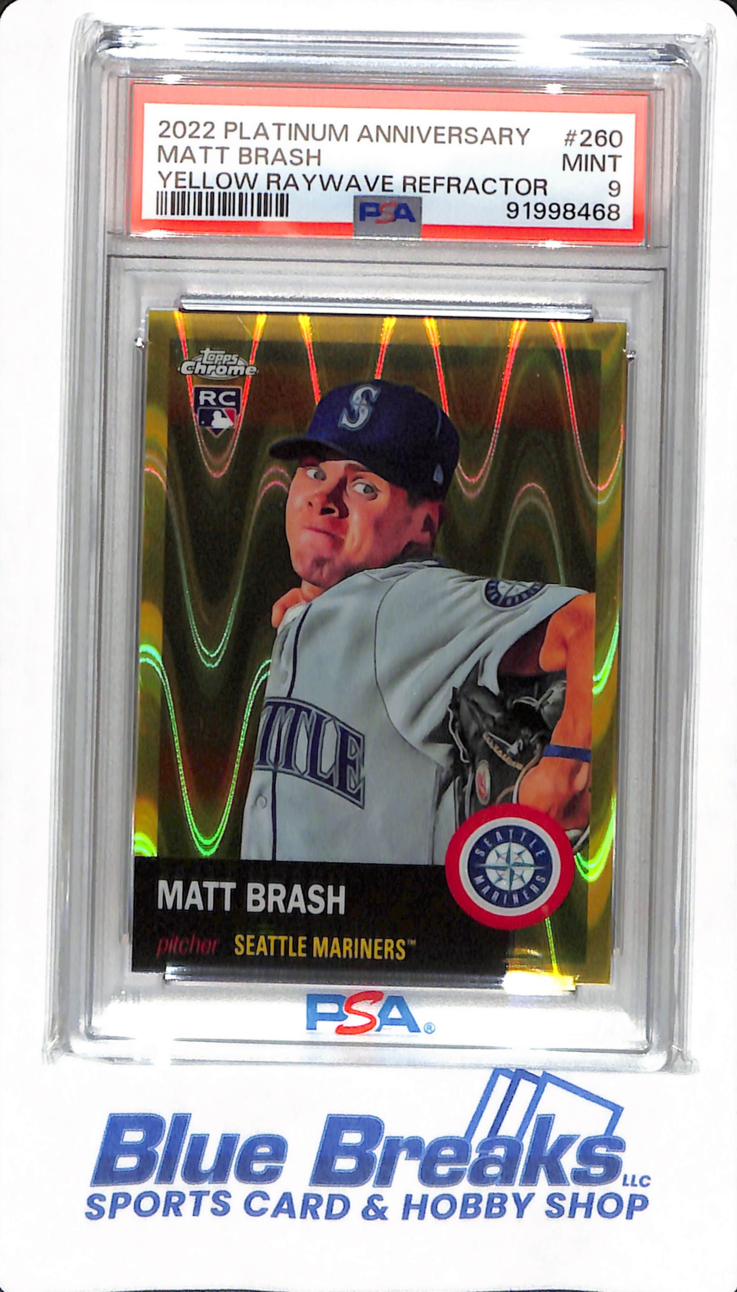 2022 Platinum Anniversary - Matt Brash - #260 - PSA 9 - Seattle Mariners - Baseball - Yellow Raywave Refractor