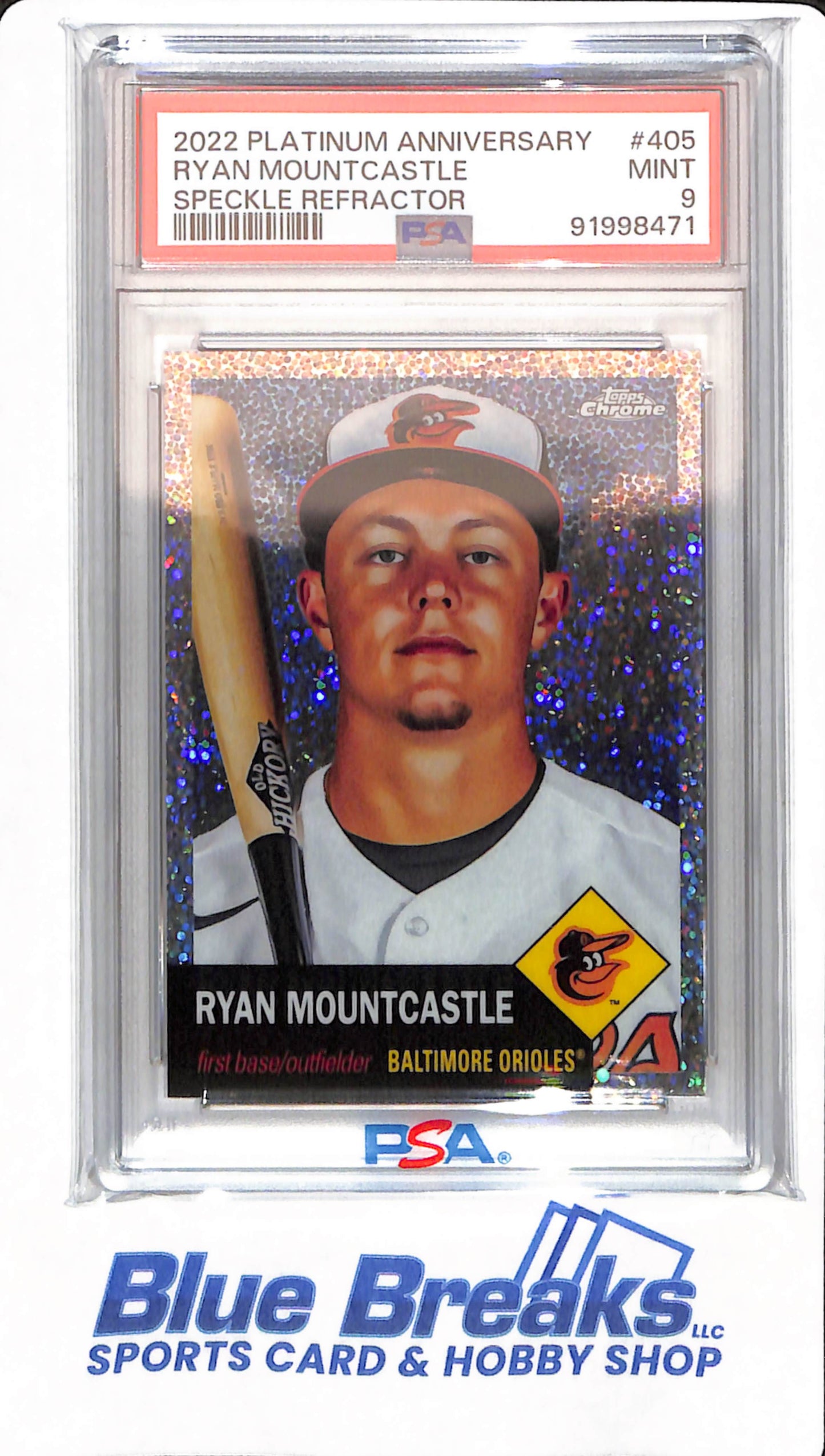 2022 Platinum Anniversary - Ryan Mountcastle - # 405 - Baseball - Baltimore Orioles - PSA 9 - Speckle Refractor