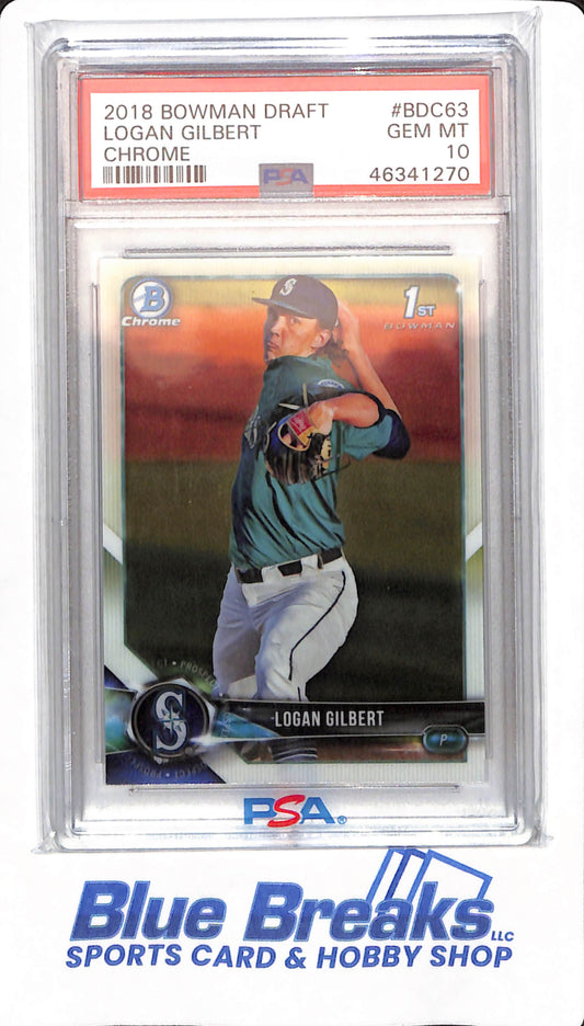 2018 Bowman Draft - Logan Gilbert - # BDC63 - Seattle Mariners - Baseball - PSA 10 - Chrome