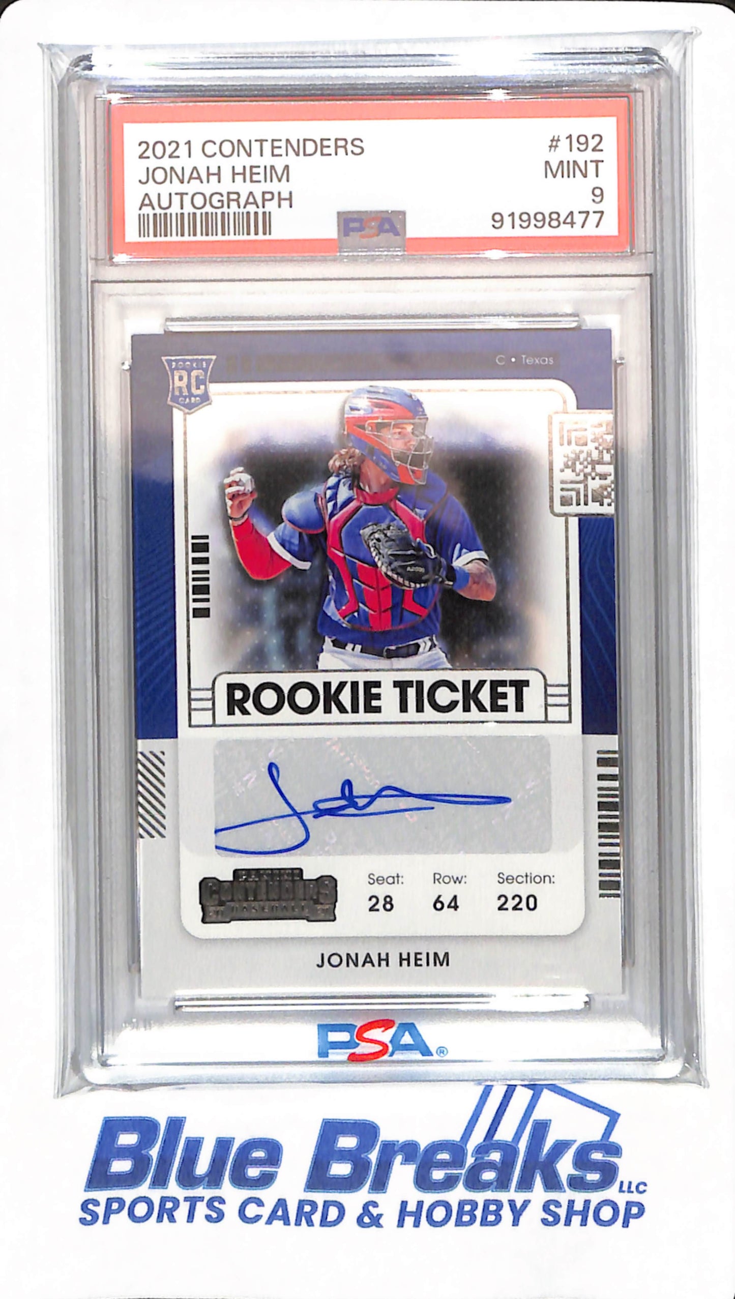 2021 Contenders - Jonah Heim - # 192 - Baseball - Texas Rangers - Autographed - Rookie Ticket