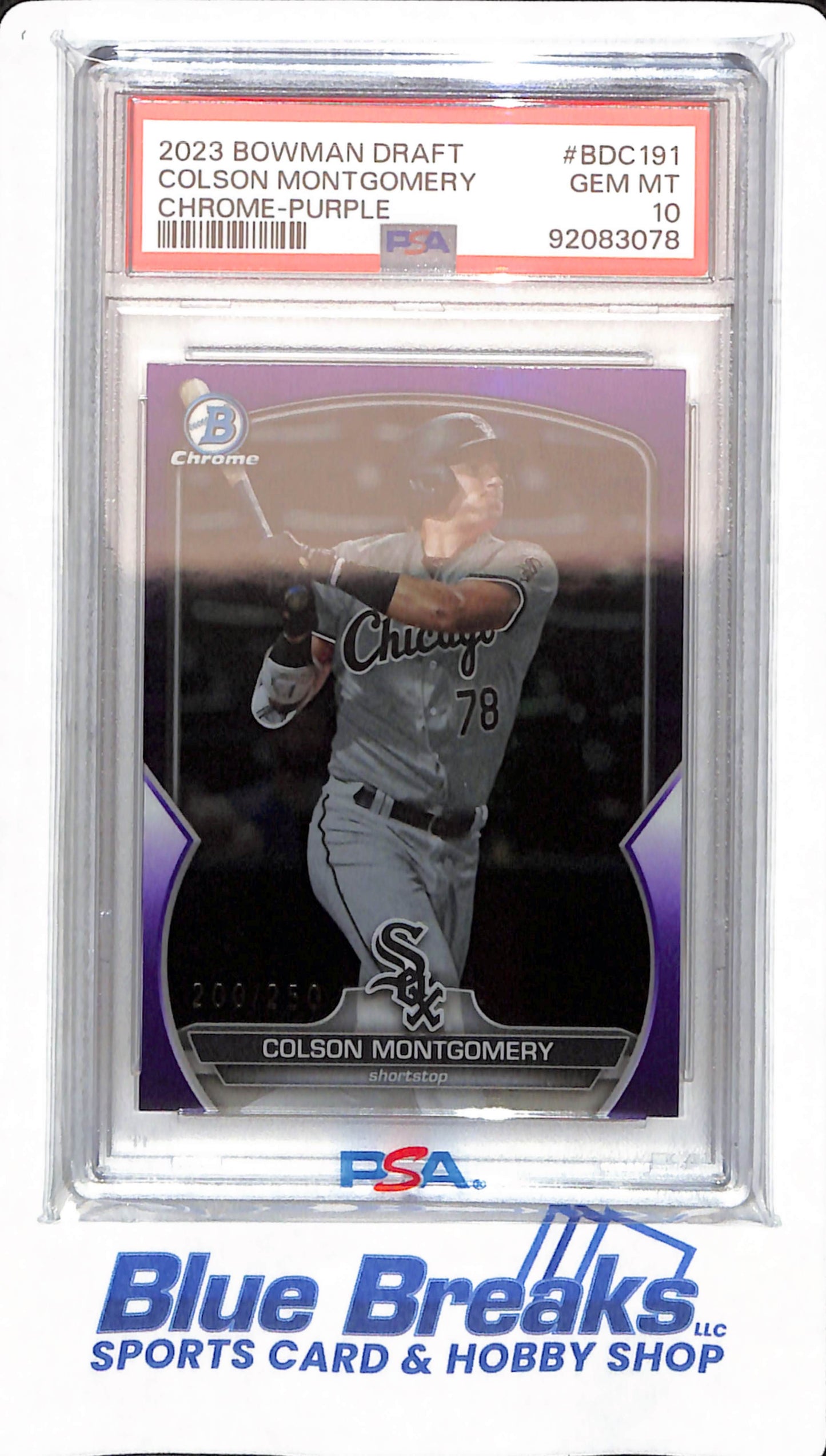 2023 Bowman Draft - Colson Montgomery - # BDC 191 - Chicago White Sox - Baseball - Chrome - Purple - PSA 10 - 200/250