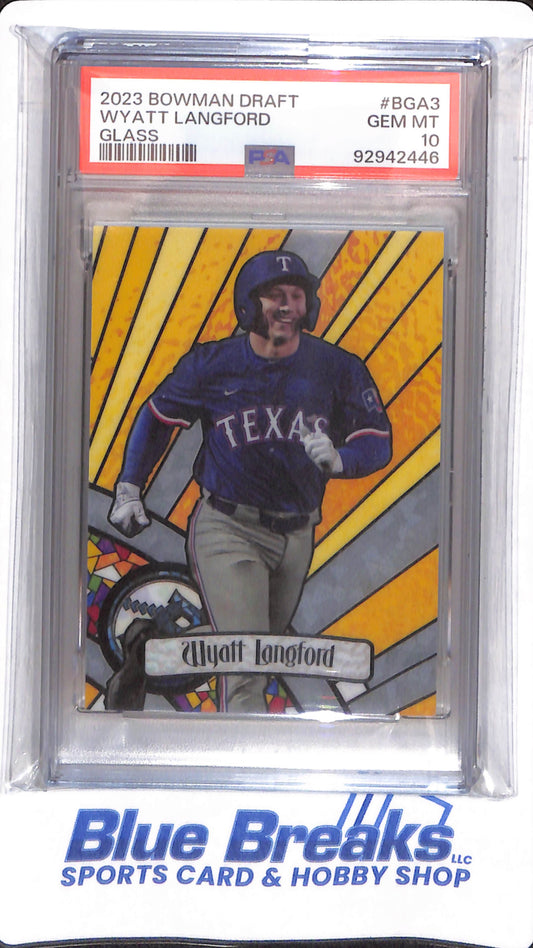 2023 Bowman Draft - Wyatt Langford - # BGA3 - Texas Rangers - PSA 10 - Baseball - Glass