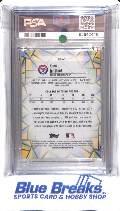 2023 Bowman Draft - Wyatt Langford - # BGA3 - Texas Rangers - PSA 10 - Baseball - Glass