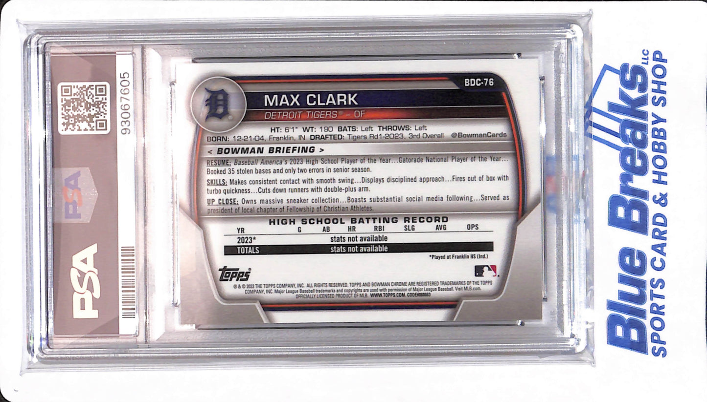 2023 Bowman Draft - Max Clark - # BDC76 - PSA 10 - Detroit Tigers - Baseball - Chrome