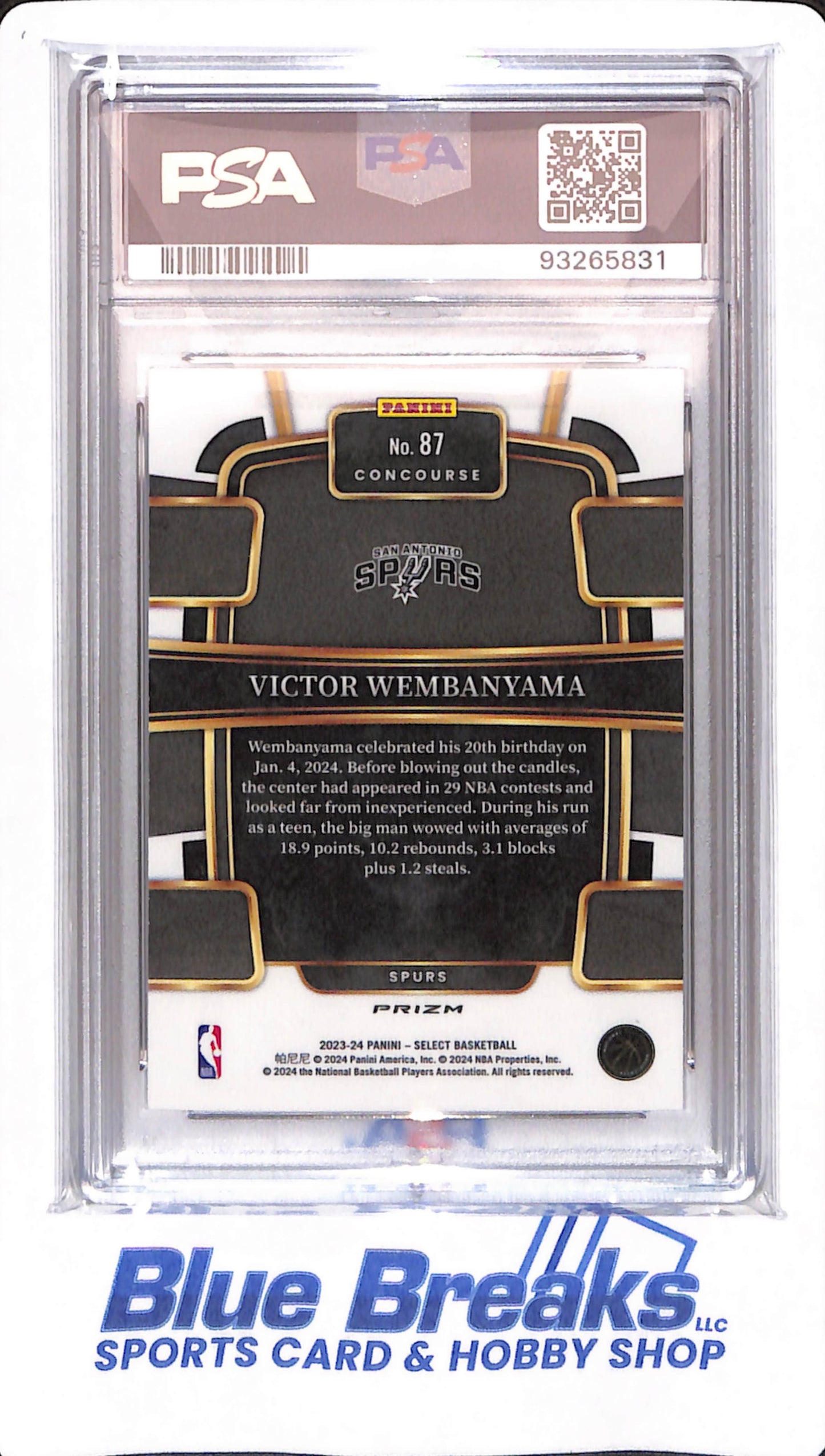 2023 Panini Select - Victor Wembanyama - # 87 - PSA 9 - Basketball - Silver - San Antonio Spurs