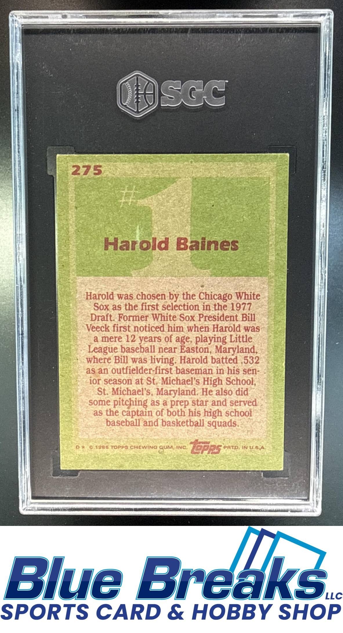 1985 Topps Harold Baines [RC] #275 RC Debut SGC 6 Chicago White Sox