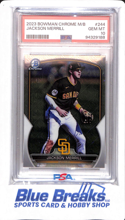 2023 Bowman Chrome - Jackson Merrill - # 244 - San Diego Padres - Baseball - PSA 10