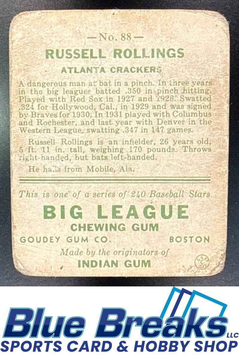 1933 Goudey R319 Russell Rollings Rookie #88 RC Atlanta Crackers
