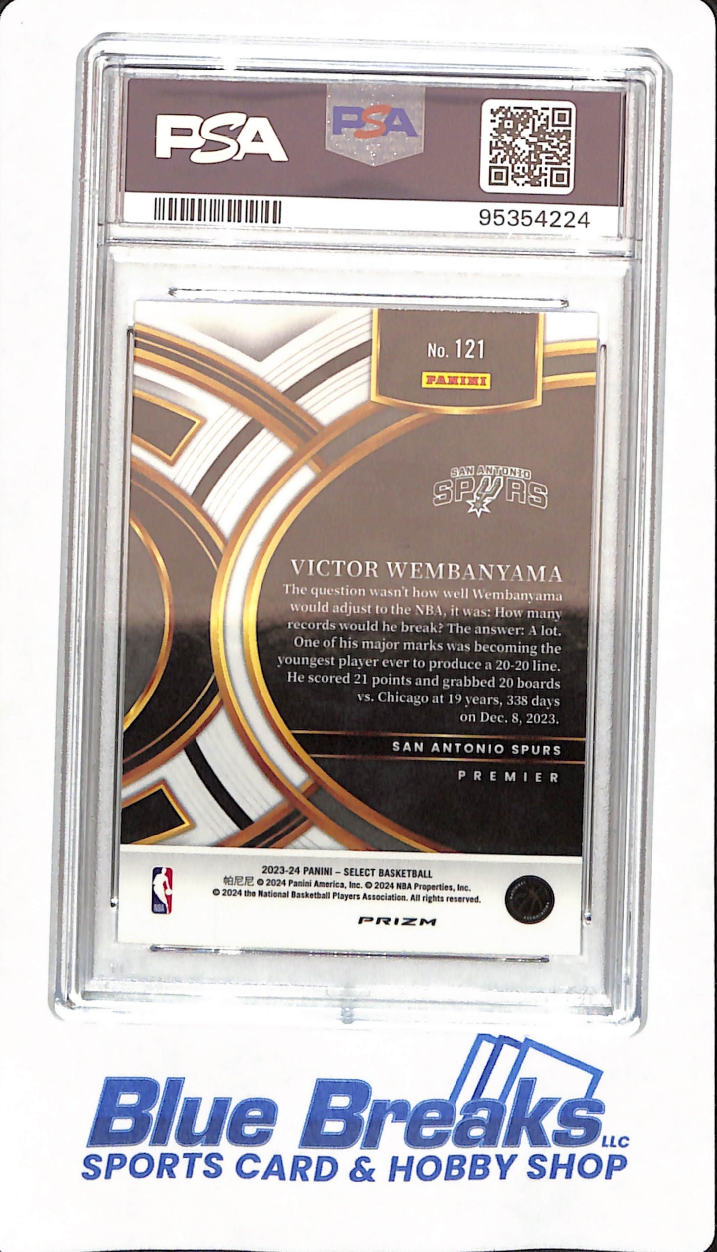 2023 Select - Victor Wembanyama - # 121 - Basketball - San Antonio Spurs - Blue Cracked Ice - PSA 10