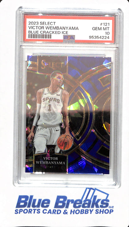 2023 Select - Victor Wembanyama - # 121 - Basketball - San Antonio Spurs - Blue Cracked Ice - PSA 10