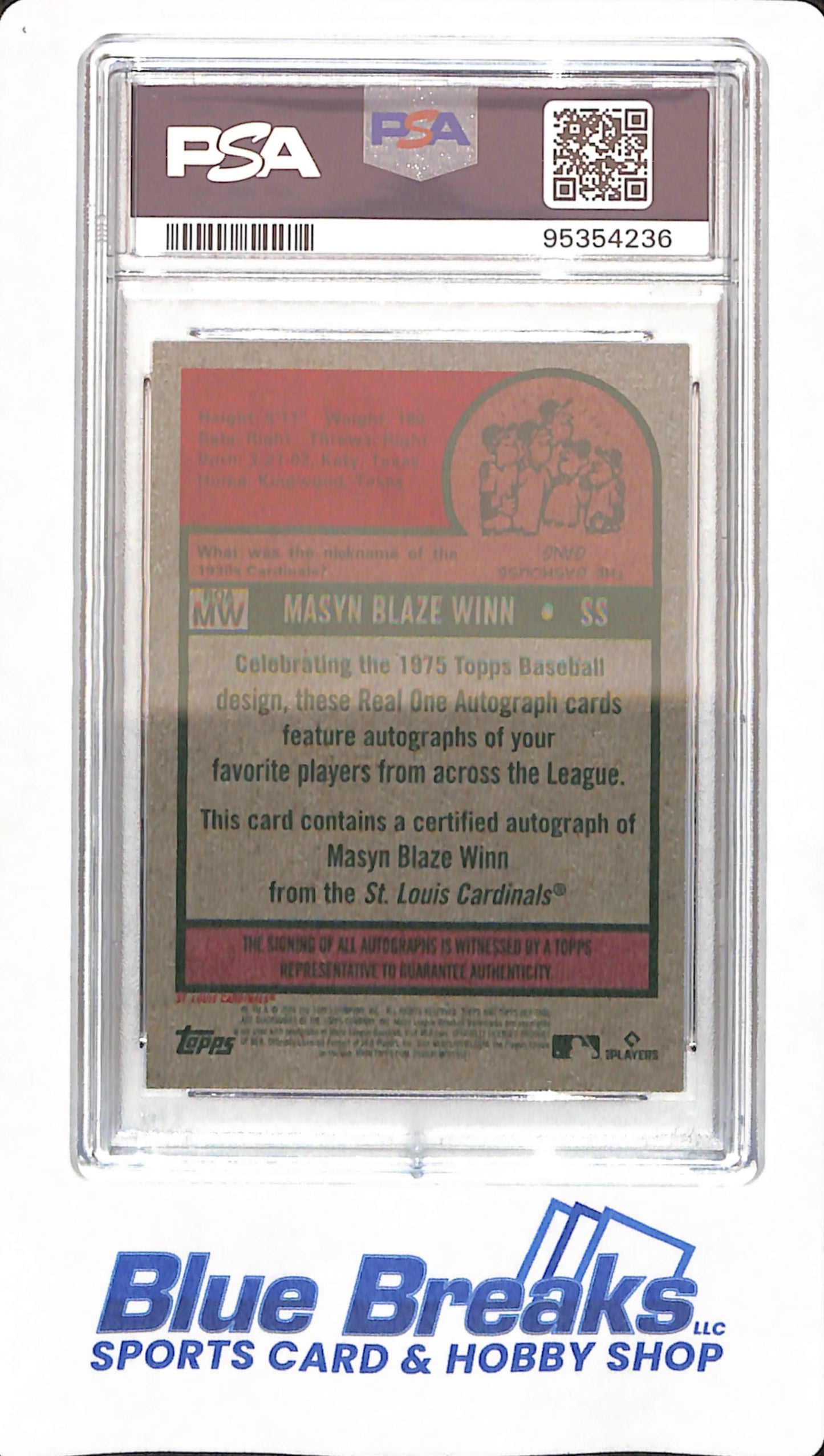2024 Topps Heritage - Masyn Winn- St Louis Cardinals - #ROAMW - Baseball - Real One Autograph - PSA 9
