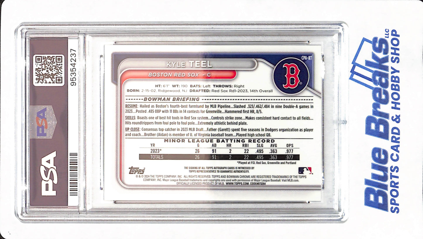 2024 Bowman - Kyle Teel - # CPAKT - Chrome Prospect Autograph - Boston Red Sox - Baseball - PSA 10