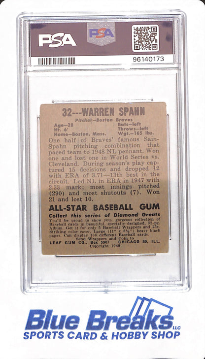 1948 Leaf - Warren Spahn - # 32 - Baseball - PSA 3 - Boston Braves