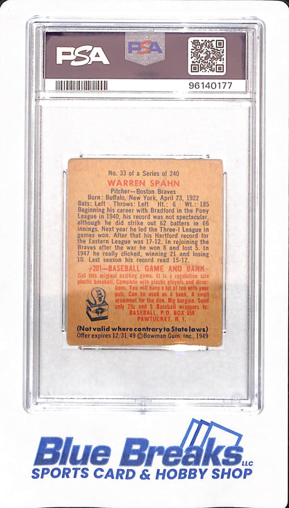 1949 Bowman - Warren Spahn - Boston Braves - Baseball - # 33 - PSA 3