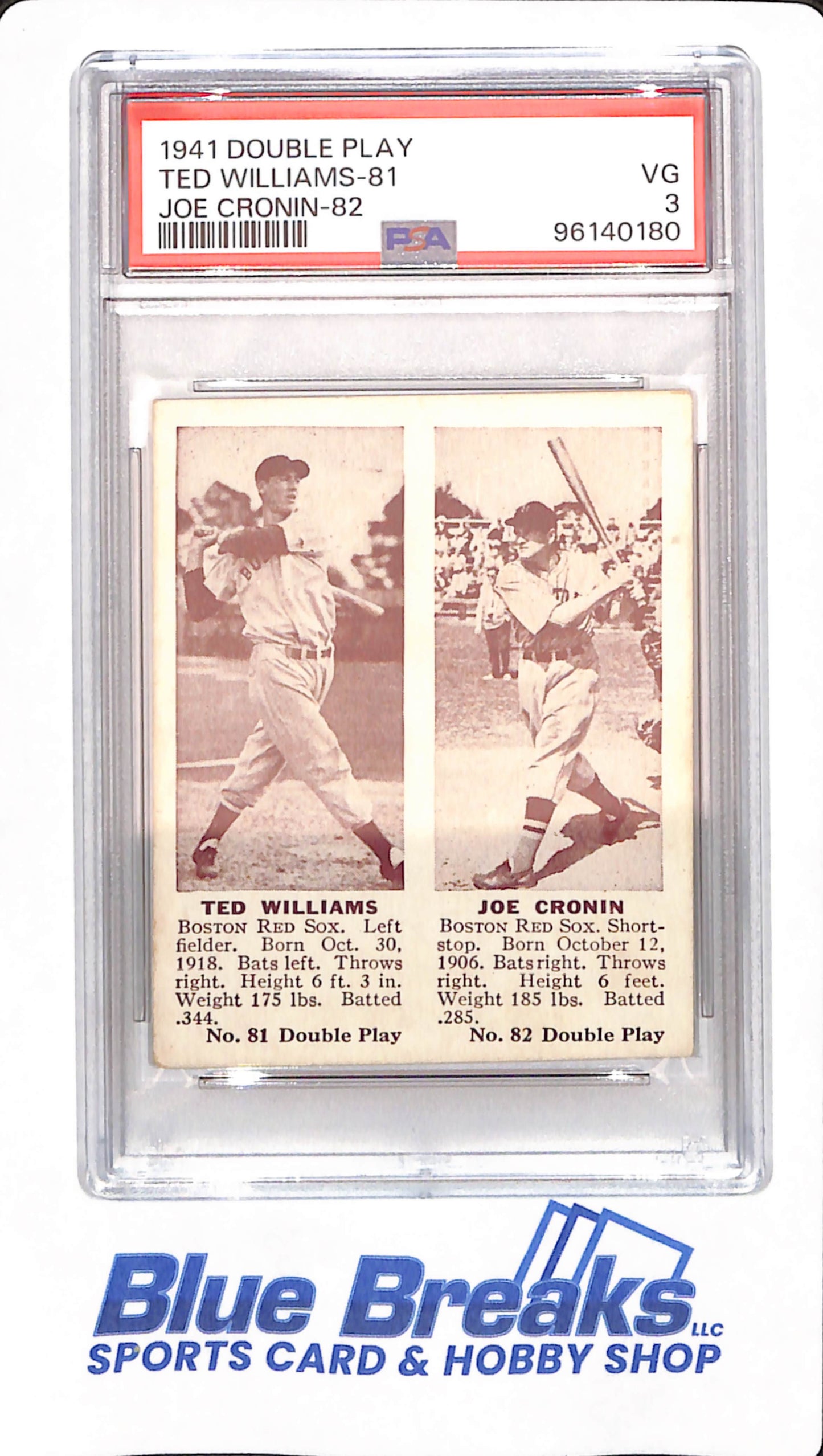 1941 Double Play - Ted Williams - Joe Cronin - # 81 & # 82 - Baseball - Boston Red Sox - PSA 3