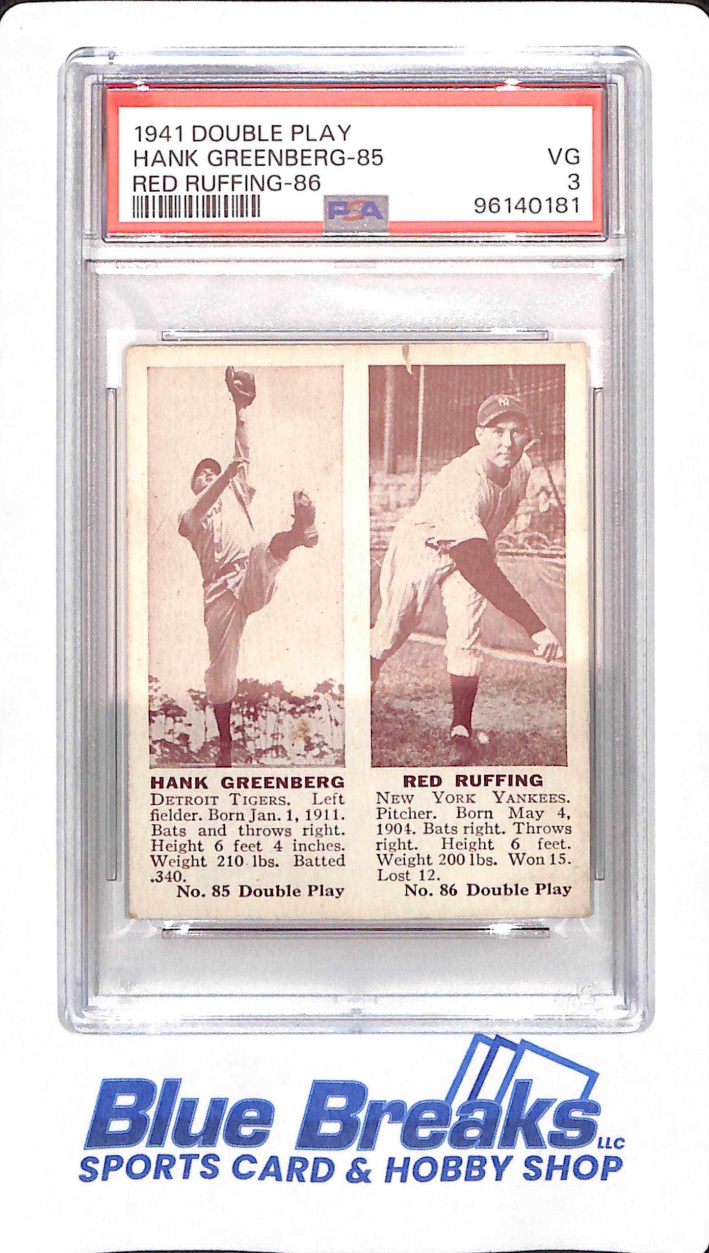 1941 Double Play - Hank Greenberg - Red Ruffing - # 85 & # 86 - Baseball - Detroit Tigers - PSA 3