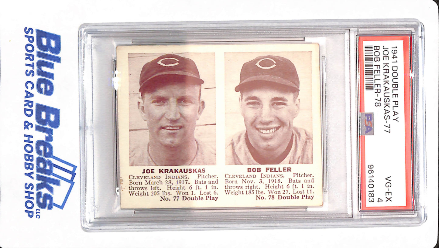 1941 Double Play - Joe Krakauskas - Bob Feller - # 77 & # 78 - Cleveland Indians / Guardians - Baseball - PSA 4