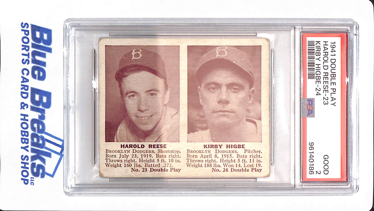 1941 Double Play - Harold Reese - Kirby Higbe - Baseball - # 23 & # 24 - Brooklyn Dodgers - PSA 2