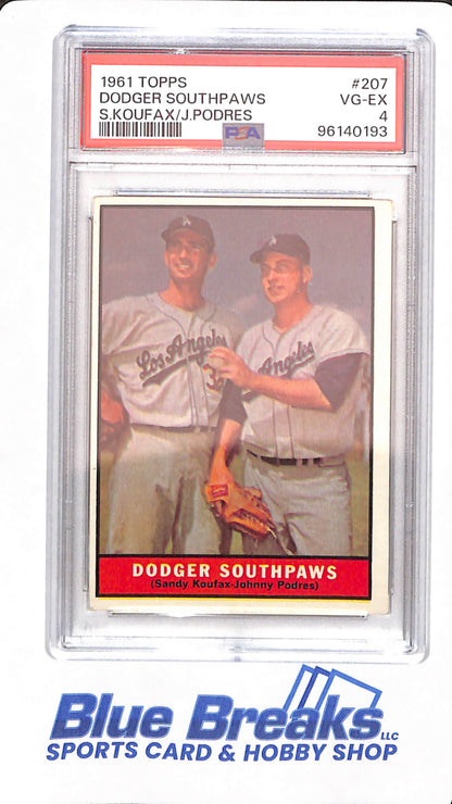 1961 Topps - Dodger Southpaws - Baseball - Sandy Koufax / Johnny Podres - # 207 - Los Angeles Dodgers - PSA 4